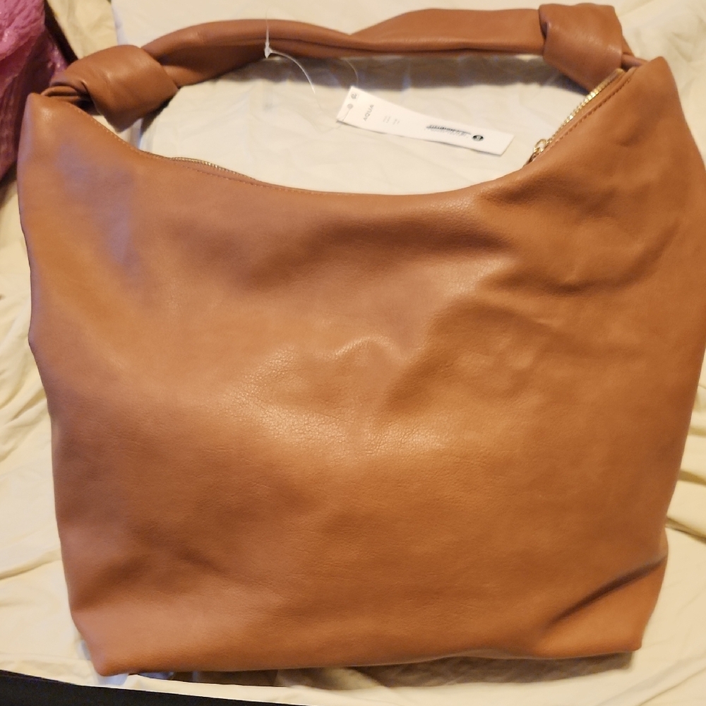 Aqua Tan Leather Hobo Bag